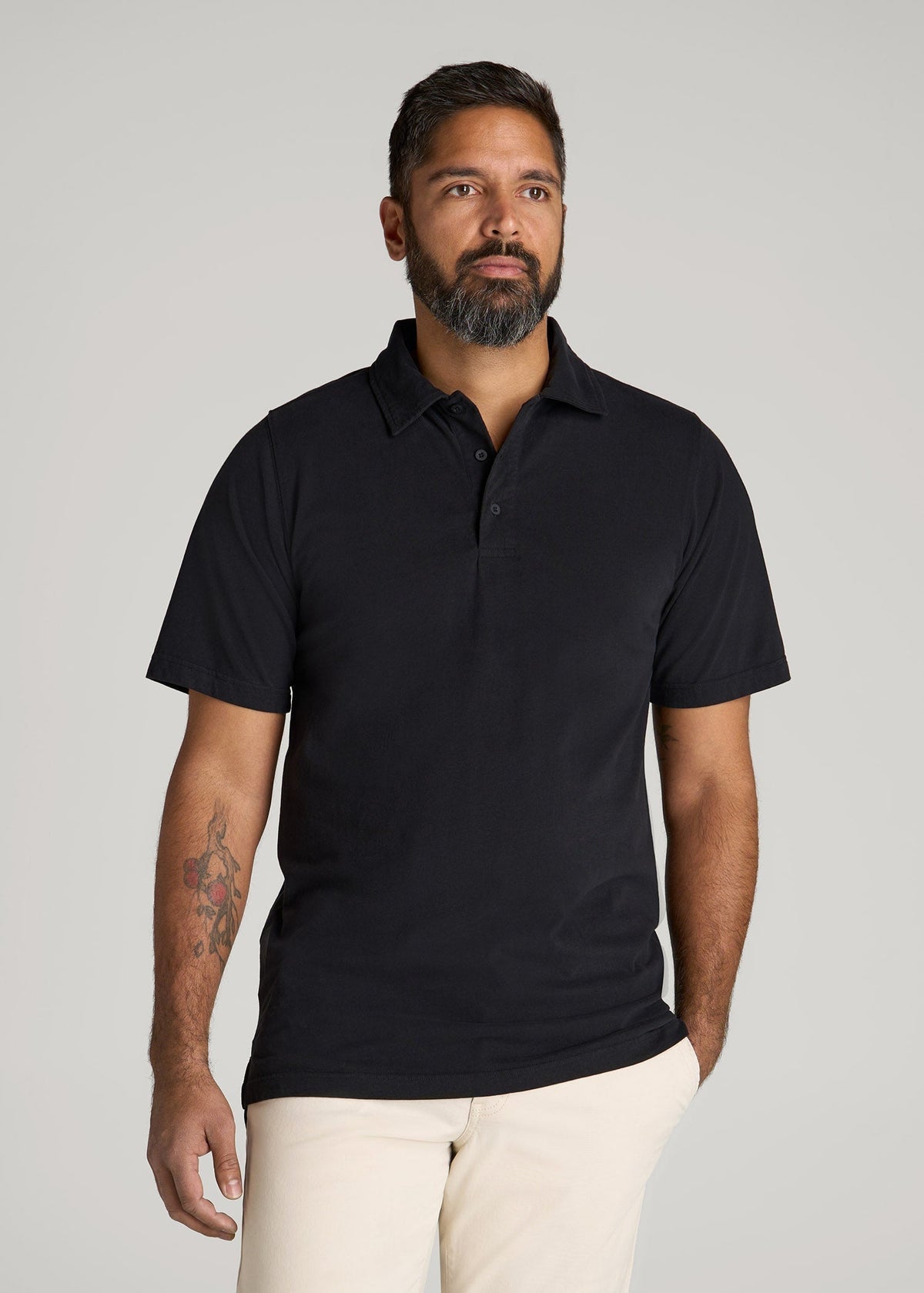 LJ&S Ultra Soft Short Sleeve Cotton Polo for Tall Men in Vintage Black