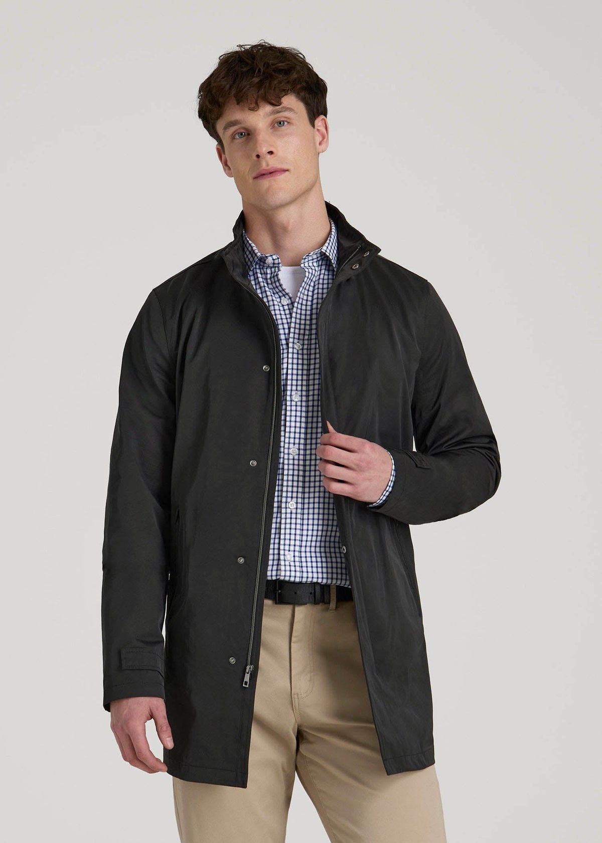 Zip Trench Coat for Tall Men in Black