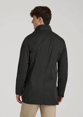 Zip Trench Coat for Tall Men in Black