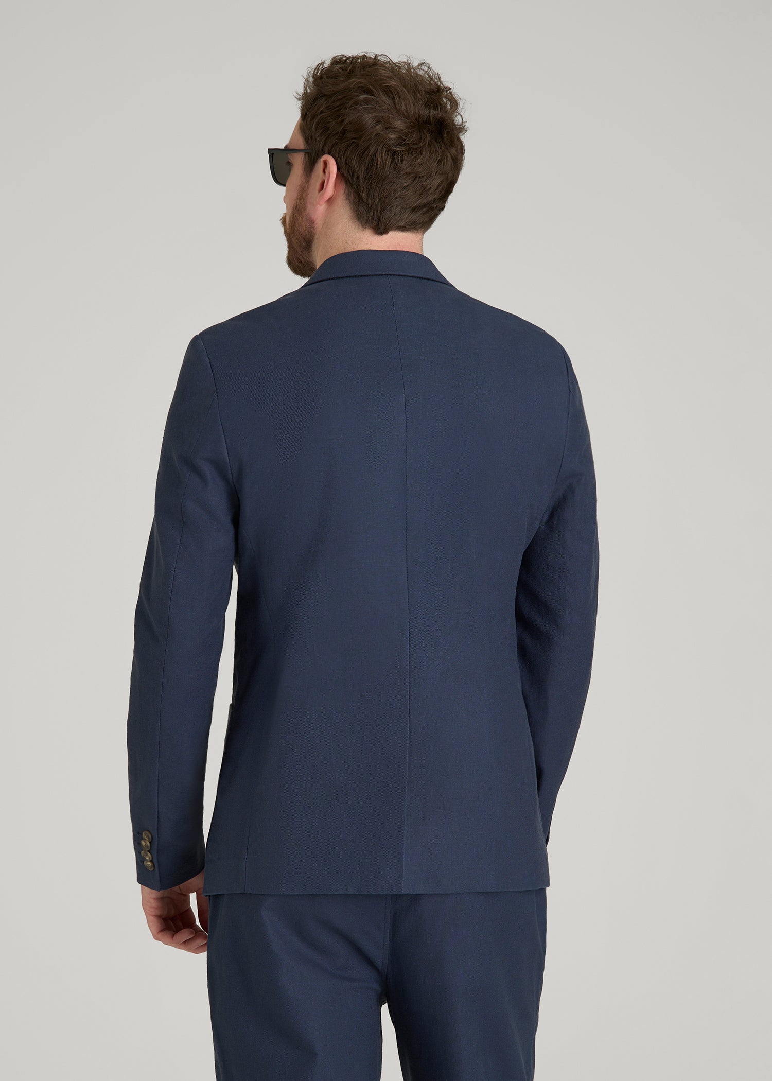 Stretch Cotton Linen Blend Blazer for Tall Men in Navy Blue