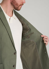 Stretch Cotton Linen Blend Blazer for Tall Men in Olive
