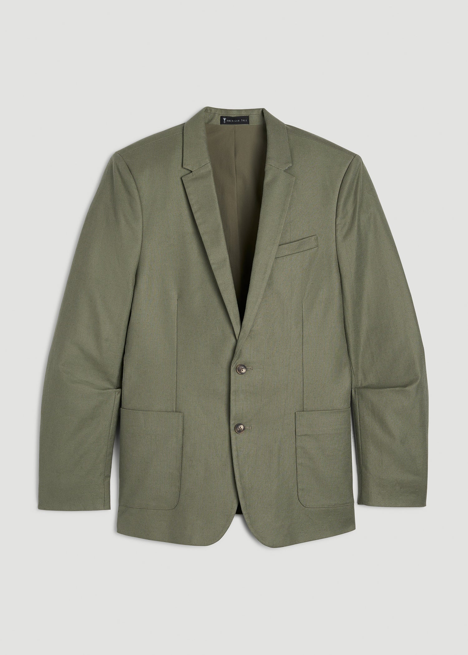 Stretch Cotton Linen Blend Blazer for Tall Men in Olive