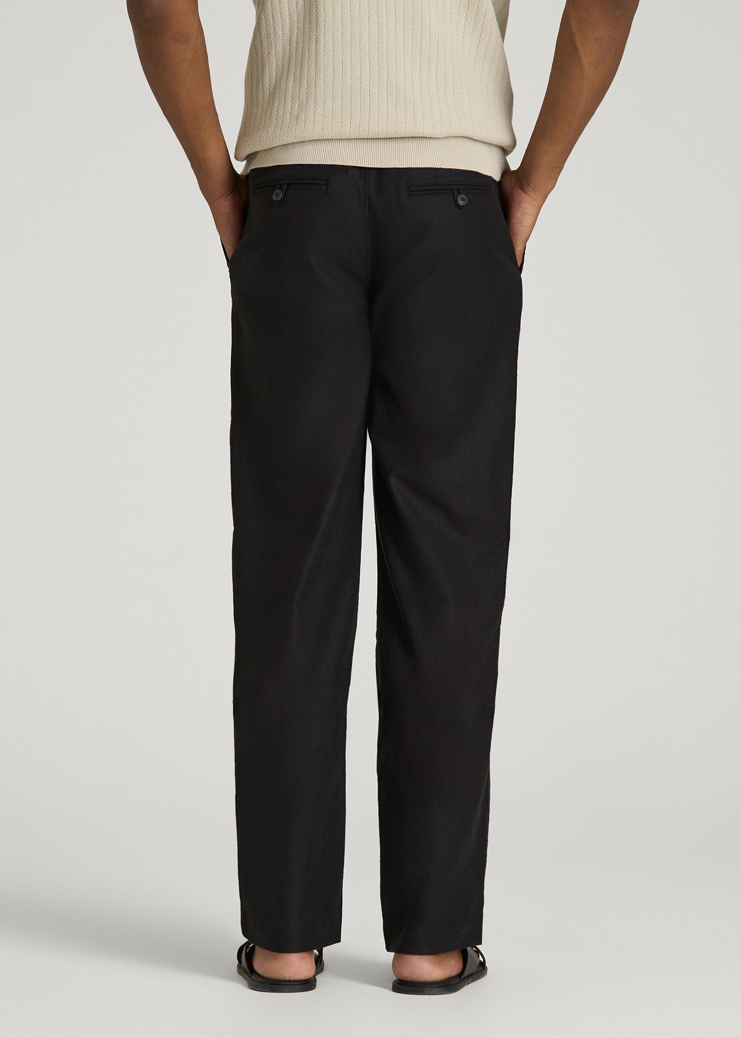Stretch Cotton Linen Blend Pull-On Pants for Tall Men in Black