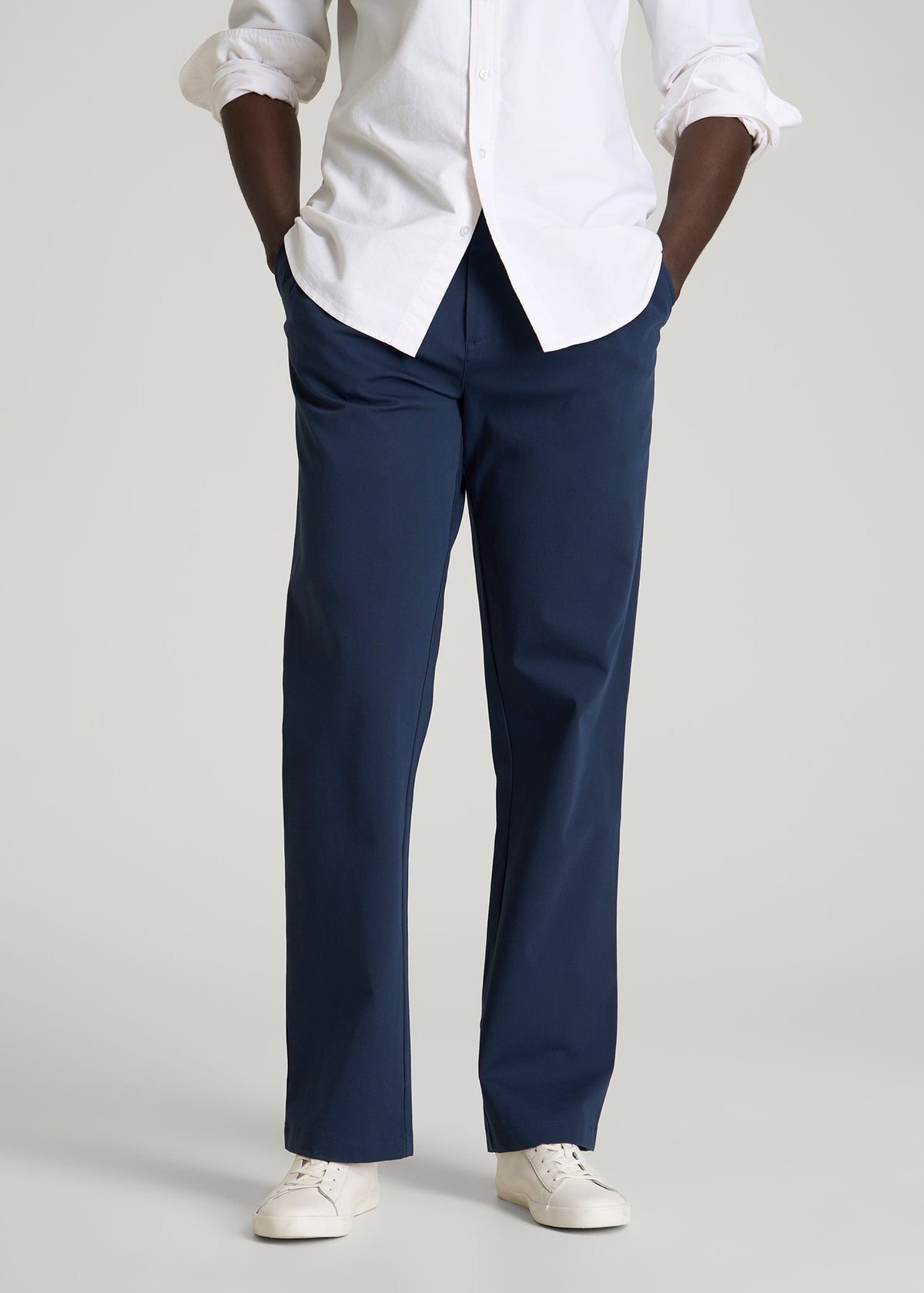 Stretch Commuter Pleated Chinos for Tall Men in Navy Blue