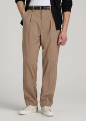 Relaxed Pleated Trousers for Tall Men in Dark Sand
