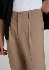 Relaxed Pleated Trousers for Tall Men in Dark Sand