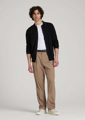 Relaxed Pleated Trousers for Tall Men in Dark Sand