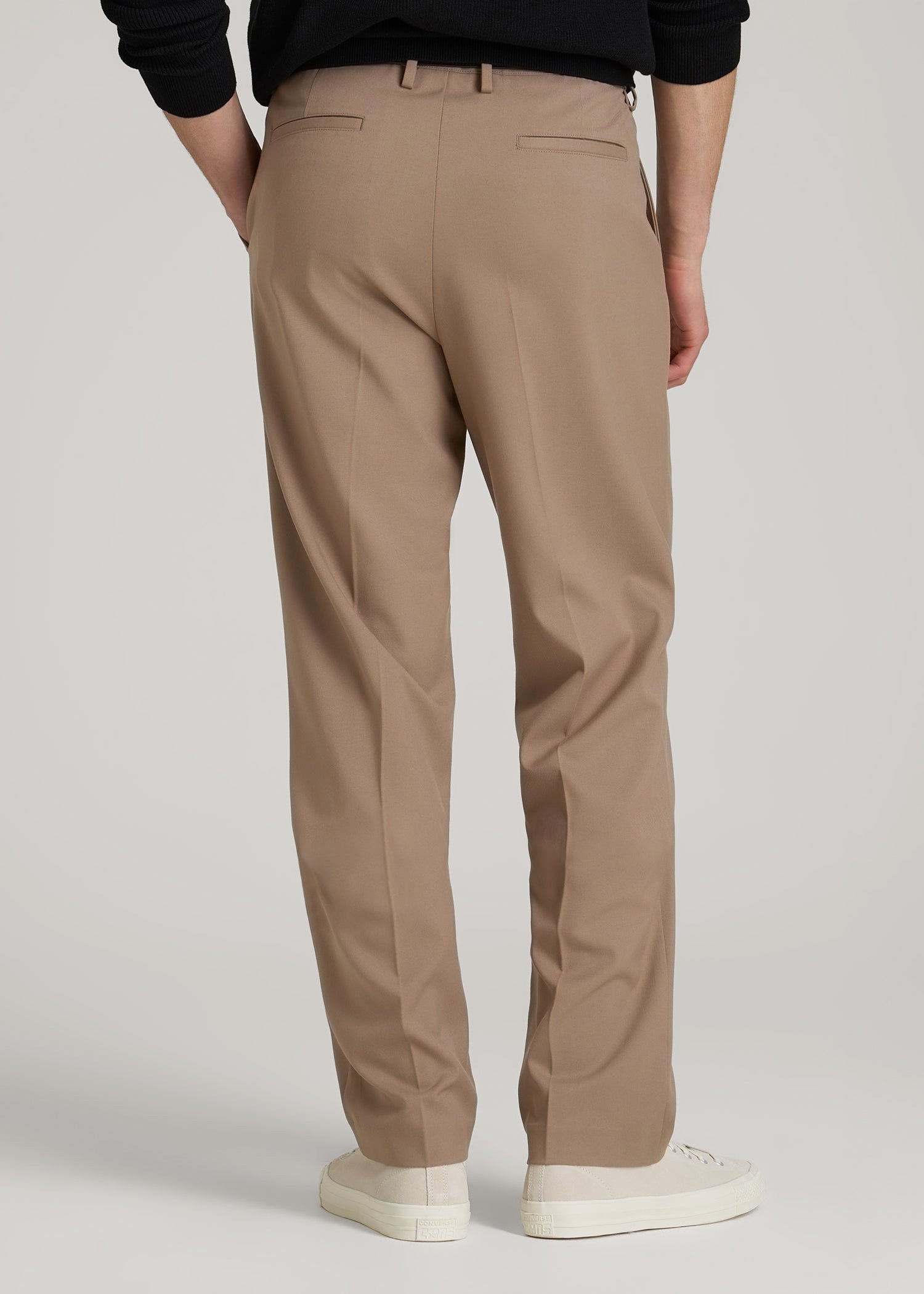 Relaxed Pleated Trousers for Tall Men in Dark Sand