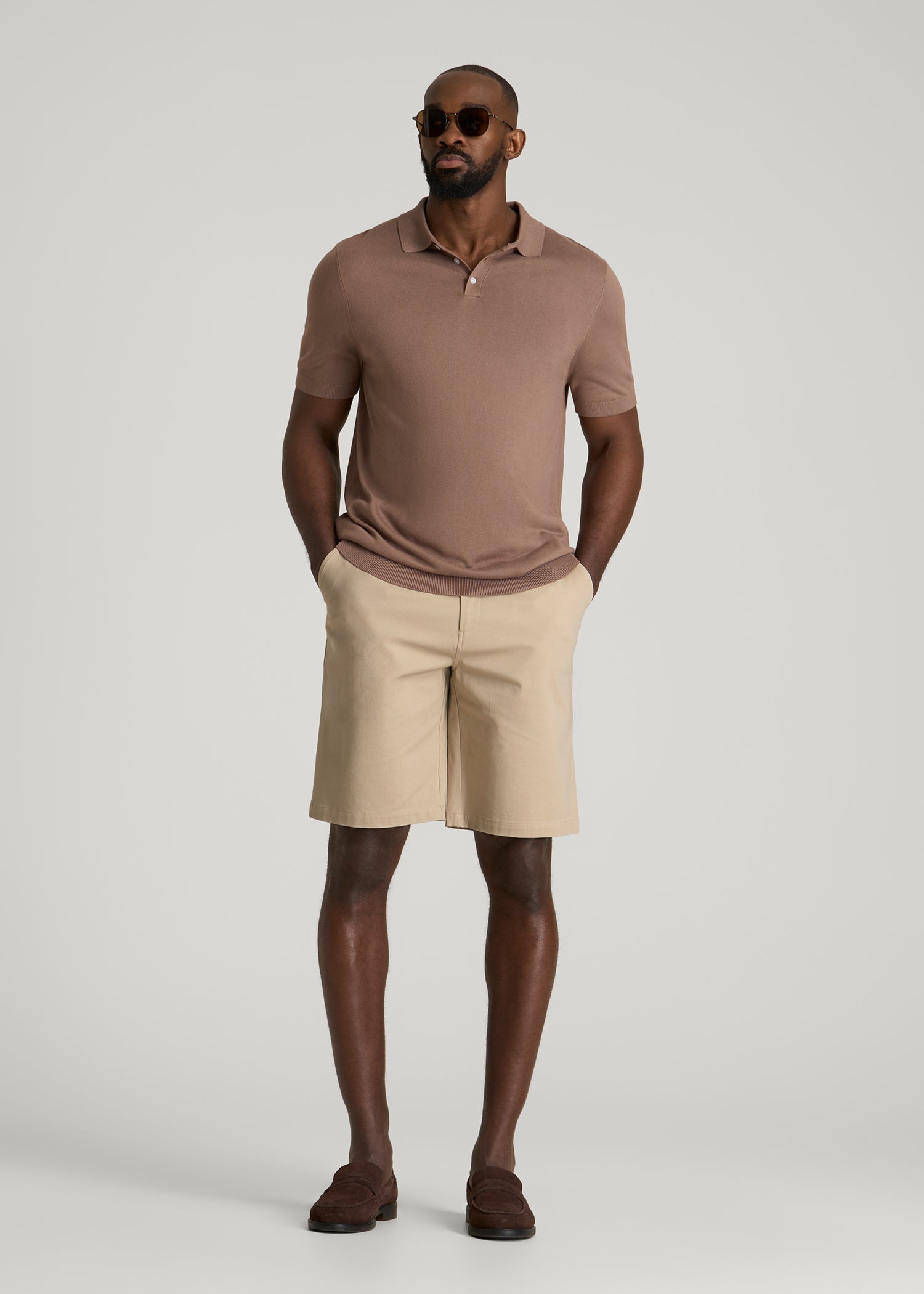 Stretch Commuter Chino Short for Tall Men in Warm Taupe