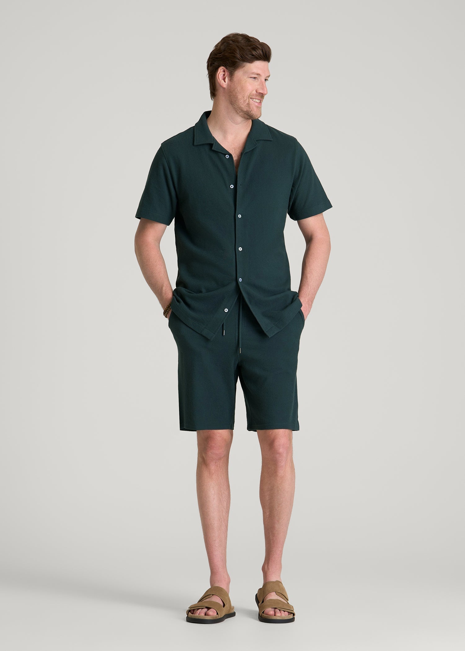 Terry Cotton Pull-On Shorts for Tall Men in Emerald