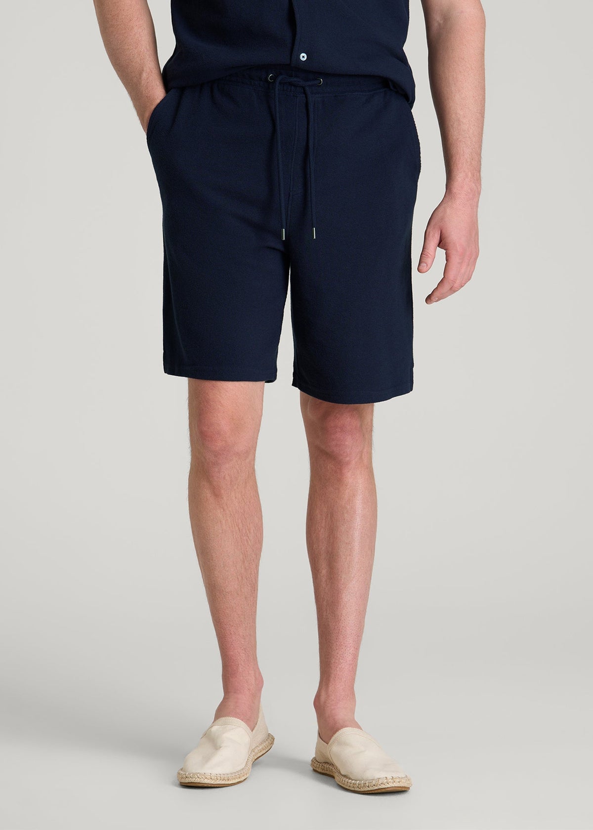 Terry Cotton Pull-On Shorts for Tall Men in Patriot Blue