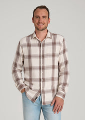 Nelson Flannel Shirt for Tall Men in Beige Plaid