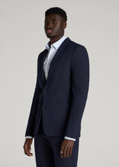 Textured Garment Washed Stretch Cotton Blazer for Tall Men in Evening Blue