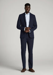 Textured Garment Washed Stretch Cotton Blazer for Tall Men in Evening Blue