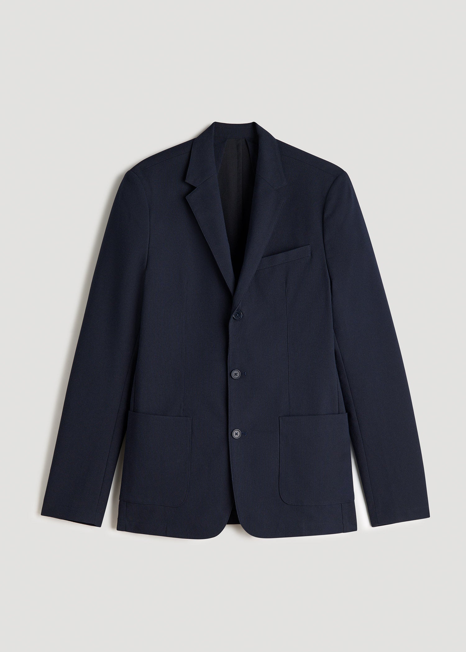 Textured Garment Washed Stretch Cotton Blazer for Tall Men in Evening Blue