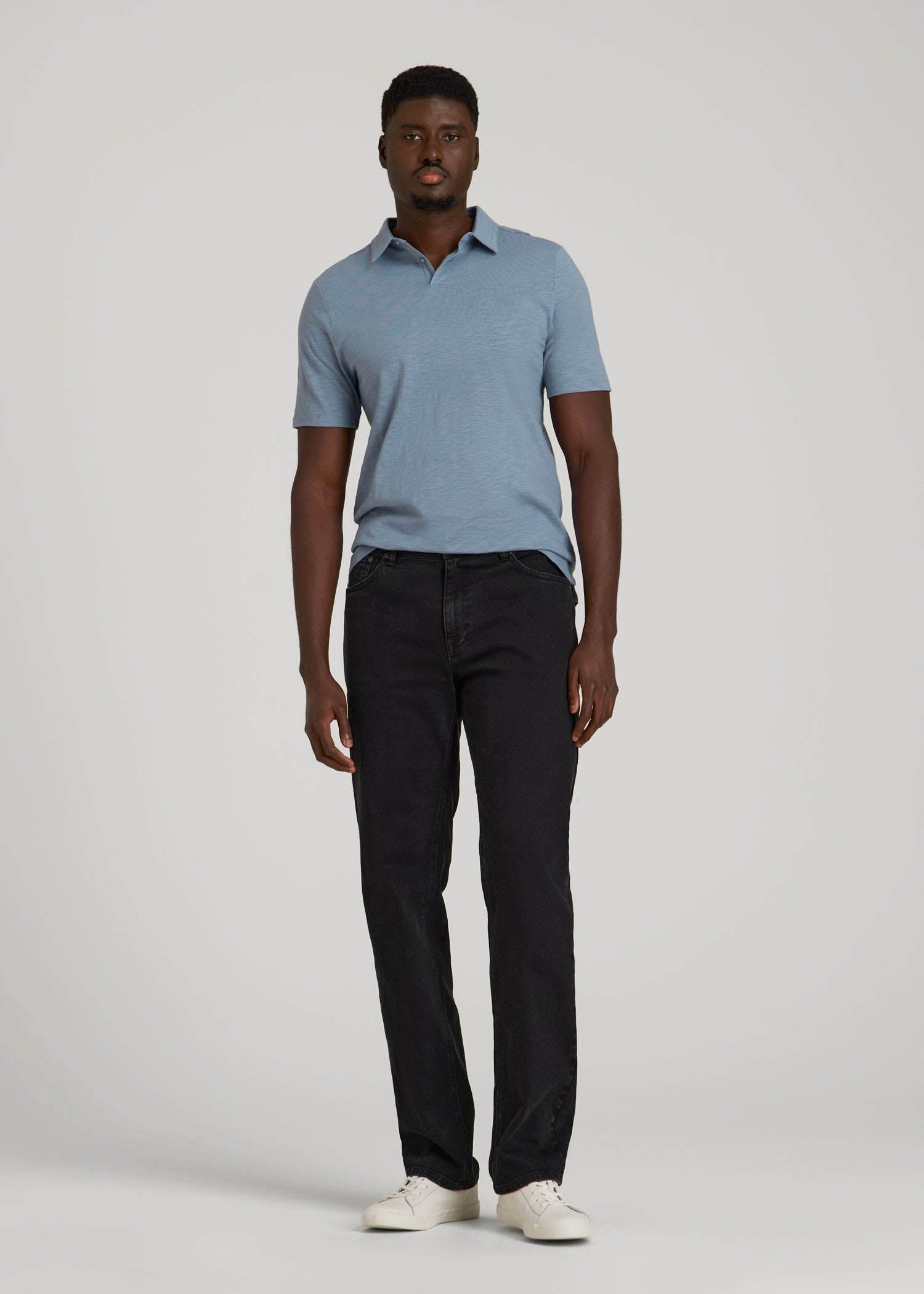 Slub Self Collar Polo Shirt for Tall Men in Chambray
