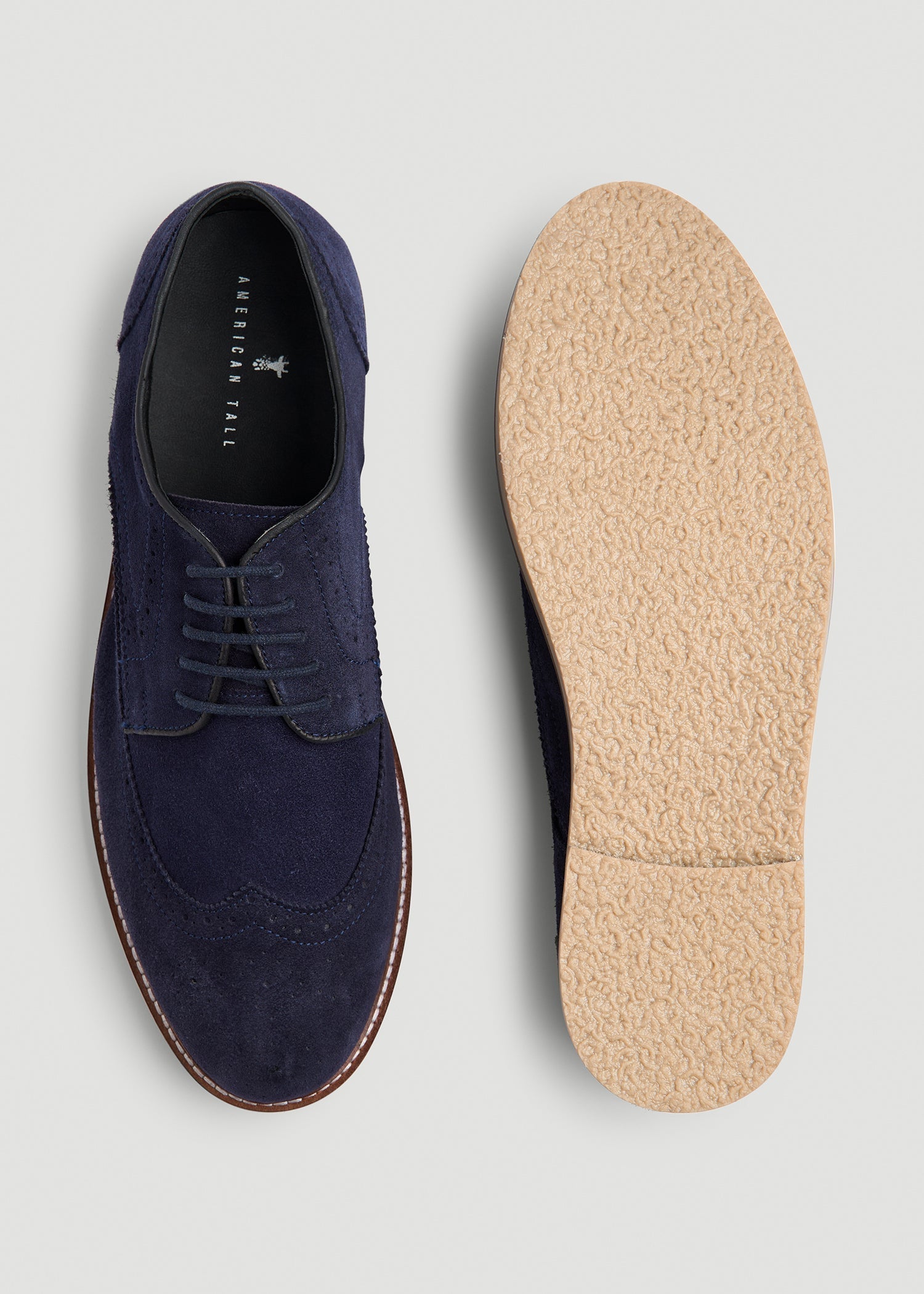 Suede Wingtip Oxfords for Tall Men in Dark Navy