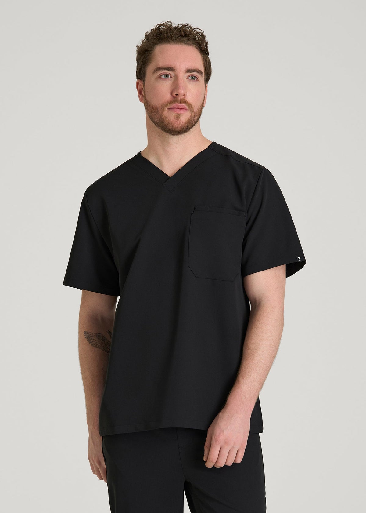 Short-Sleeve V-Neck Scrub Top for Tall Men in Black