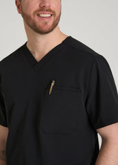 Short-Sleeve V-Neck Scrub Top for Tall Men in Black