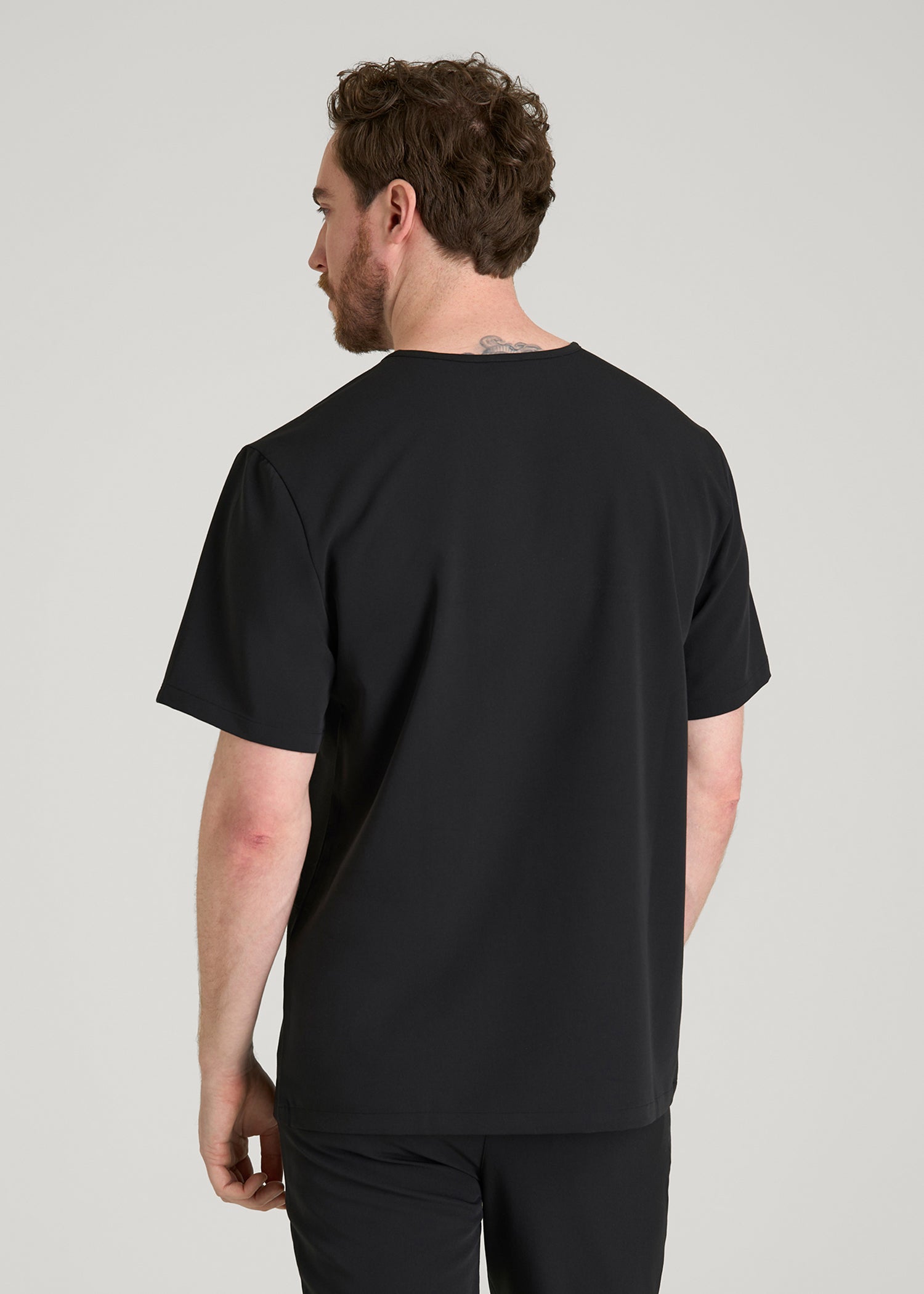 Short-Sleeve V-Neck Scrub Top for Tall Men in Black
