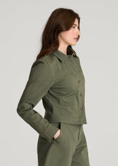 Stretch Commuter Military Cropped Cargo Jacket for Tall Women in Olive