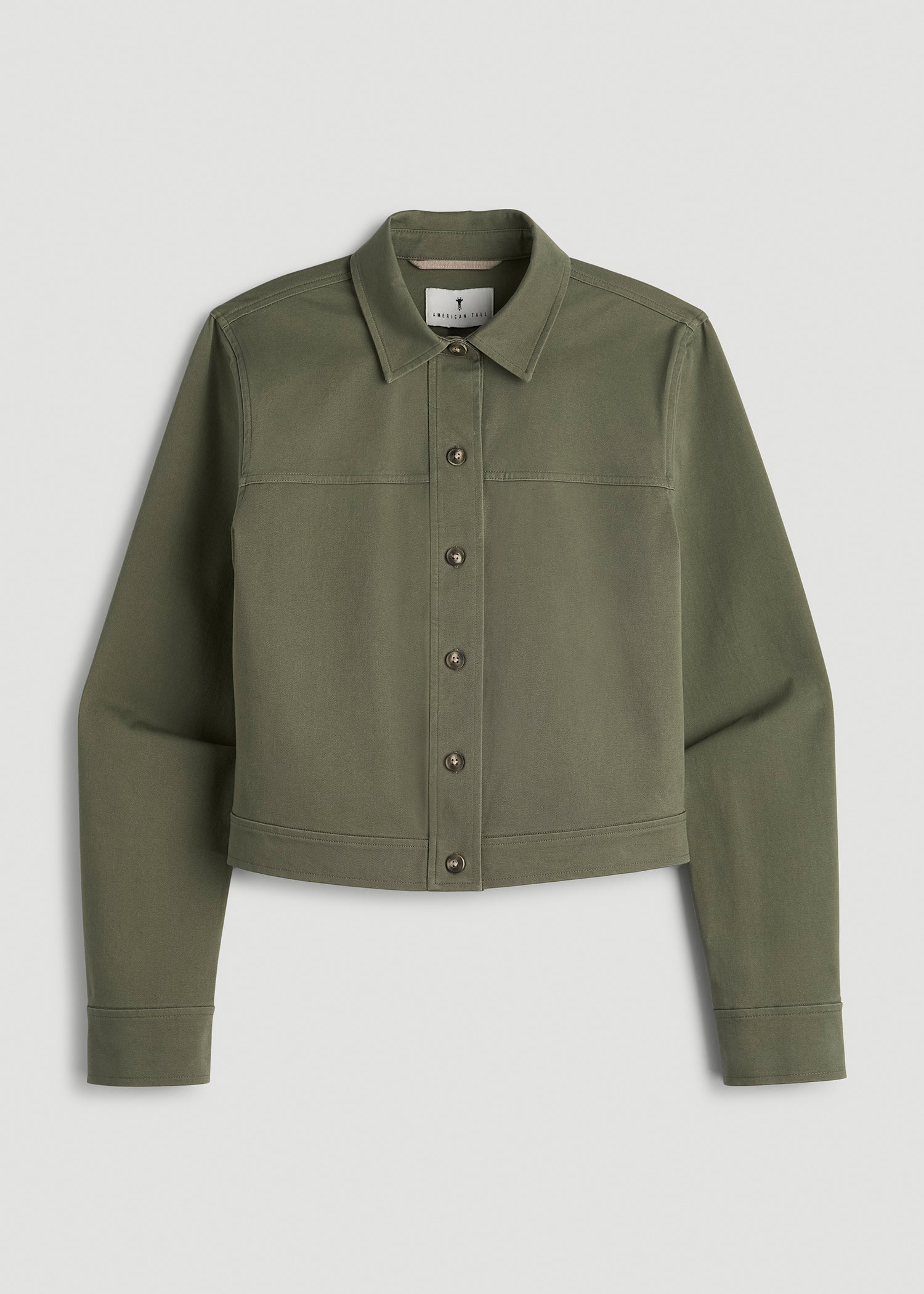 Stretch Commuter Military Cropped Cargo Jacket for Tall Women in Olive