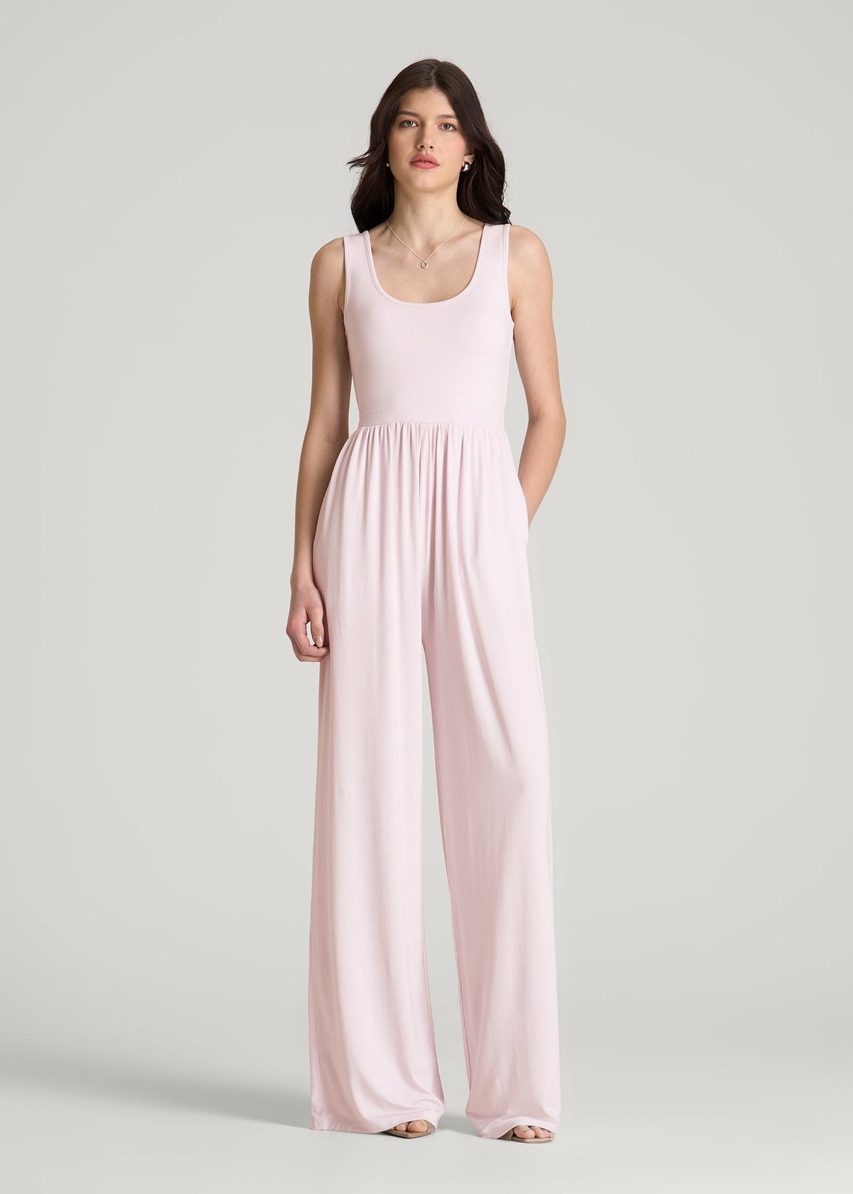 Jersey Tank wide leg jumpsuit with pockets for Tall Women in Grey Lilac