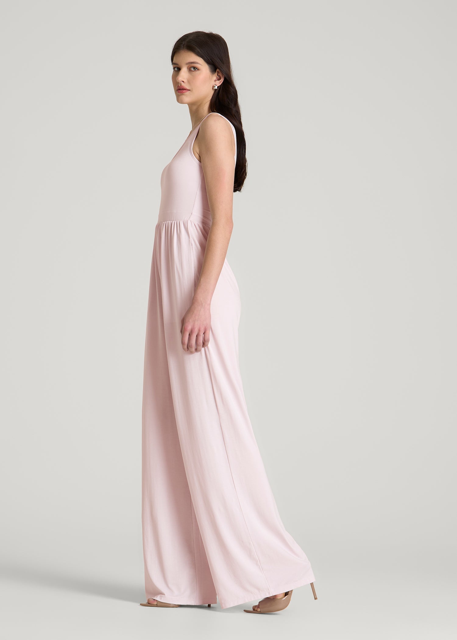 Jersey Tank wide leg jumpsuit with pockets for Tall Women in Grey Lilac