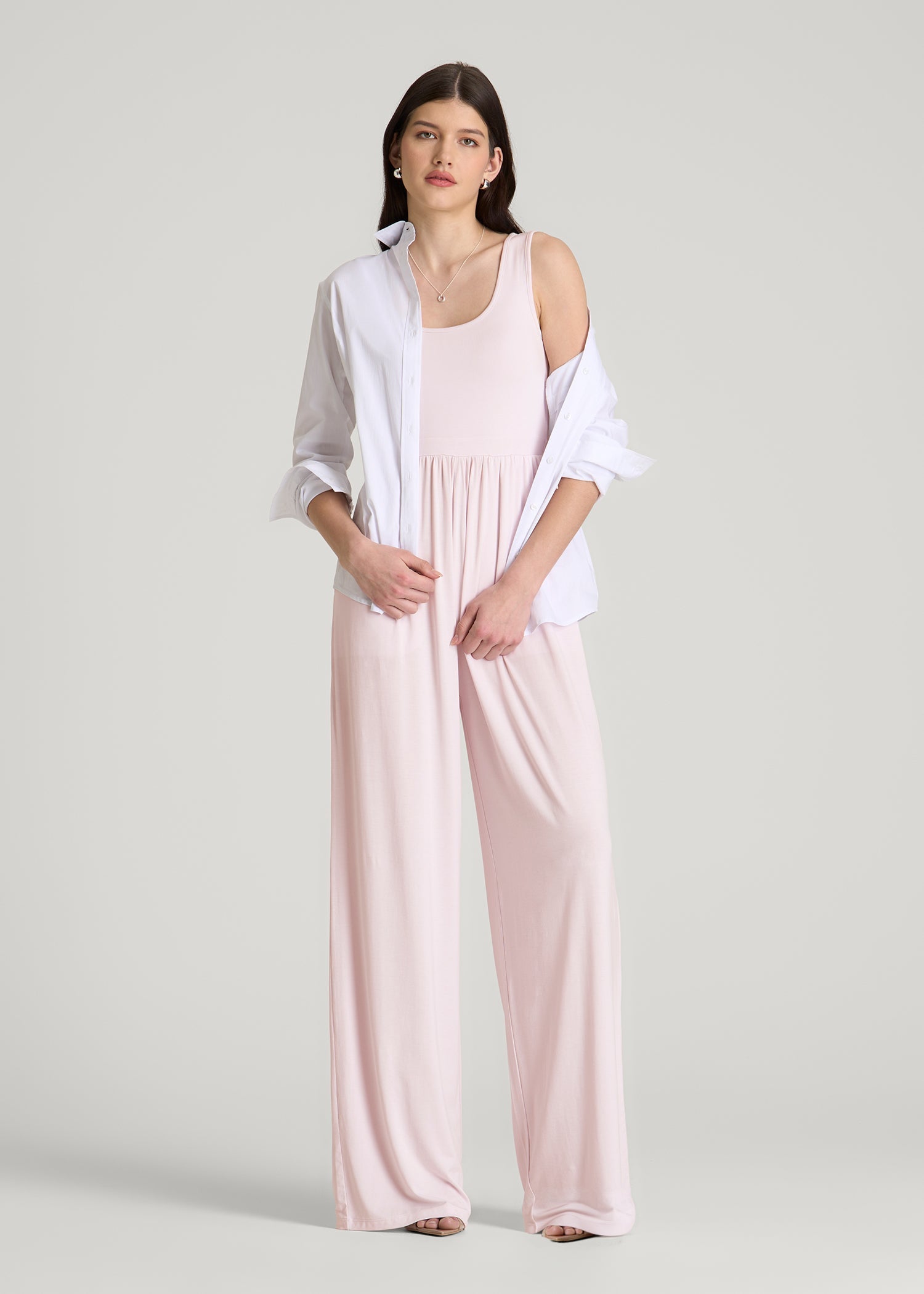 Jersey Tank wide leg jumpsuit with pockets for Tall Women in Grey Lilac
