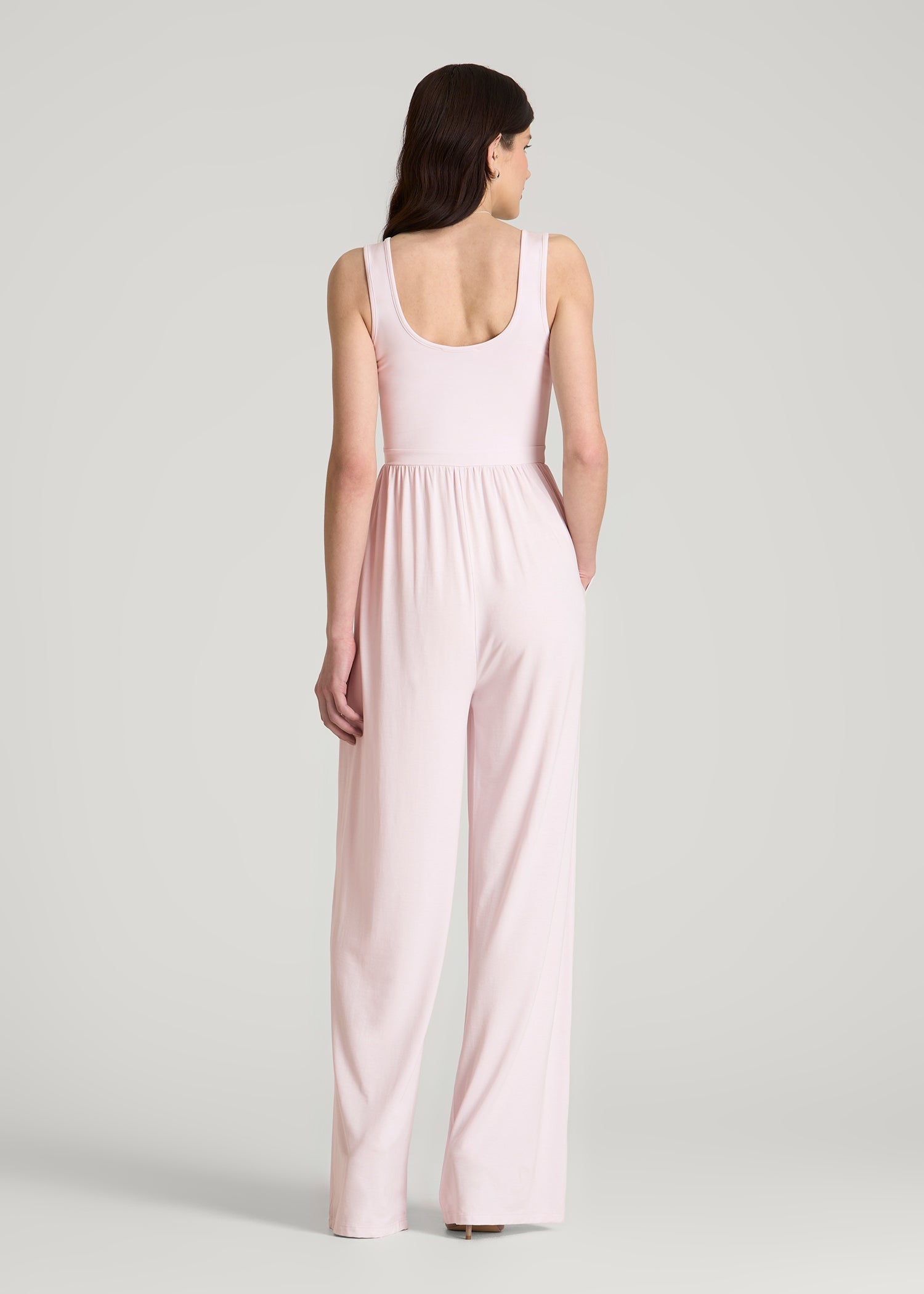 Jersey Tank wide leg jumpsuit with pockets for Tall Women in Grey Lilac
