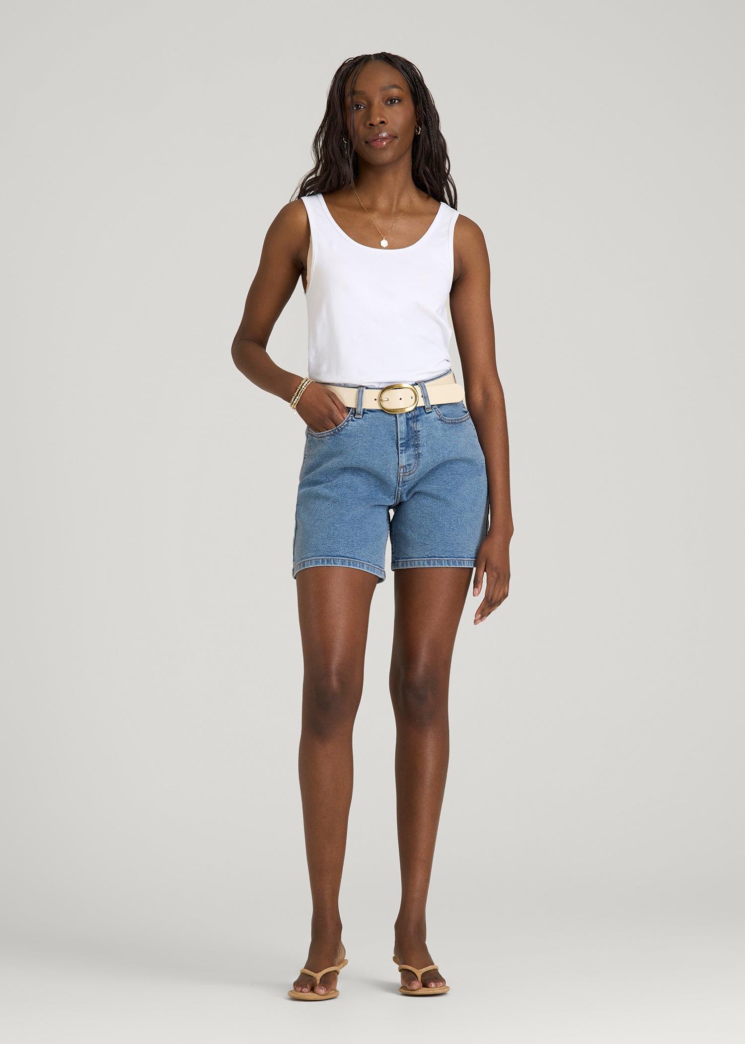 Stretch Denim Shorts for Tall Women in Perfect Blue