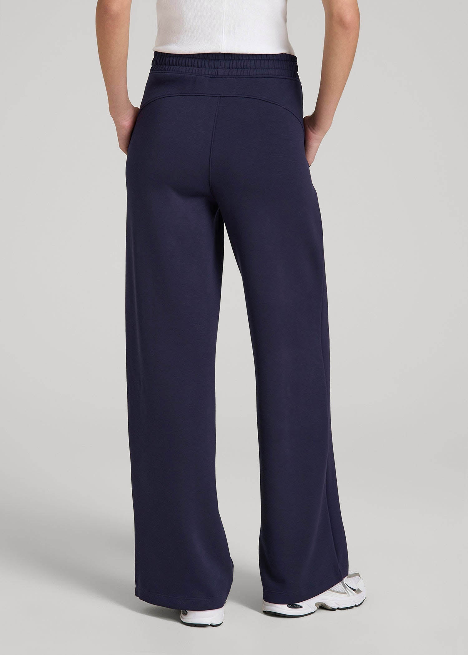 Pull-On Tie Waist Wide Leg Pants for Tall Women in Navy