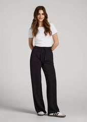 Pull-On Tie Waist Wide Leg Pants for Tall Women in Black