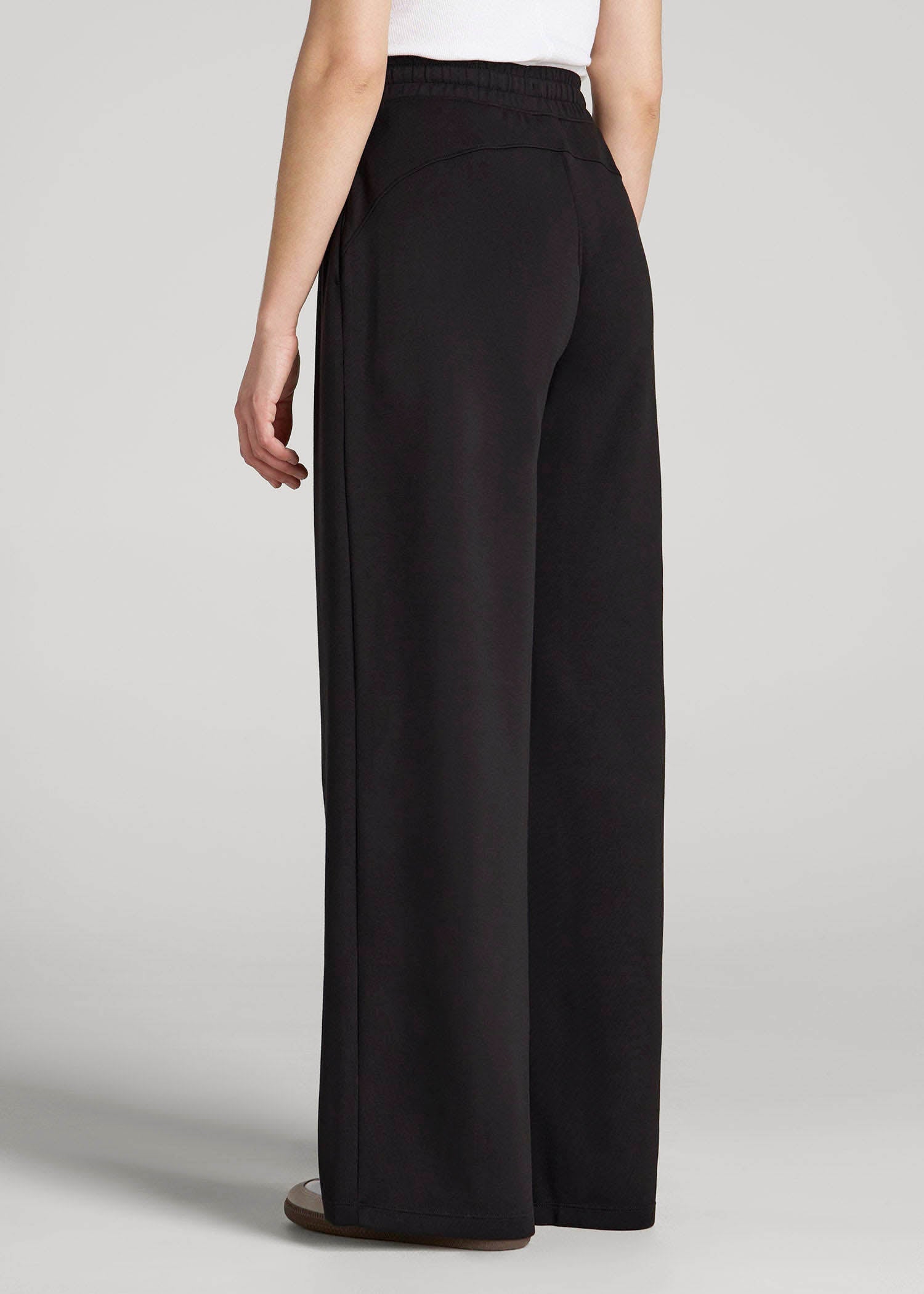 Pull-On Tie Waist Wide Leg Pants for Tall Women in Black