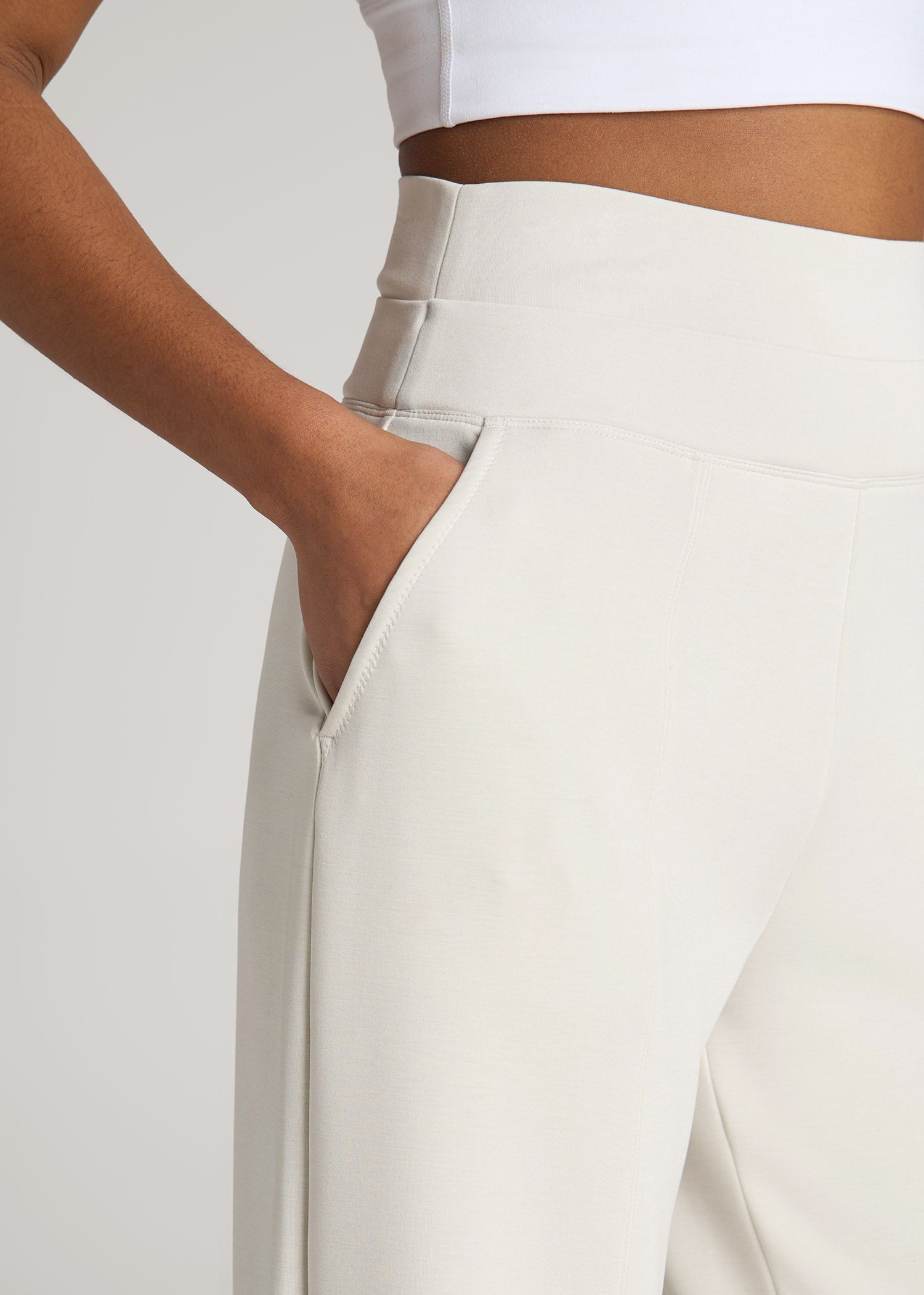 Soft Motion Wide Leg Ultra High Rise Pant for Tall Women in Pearl