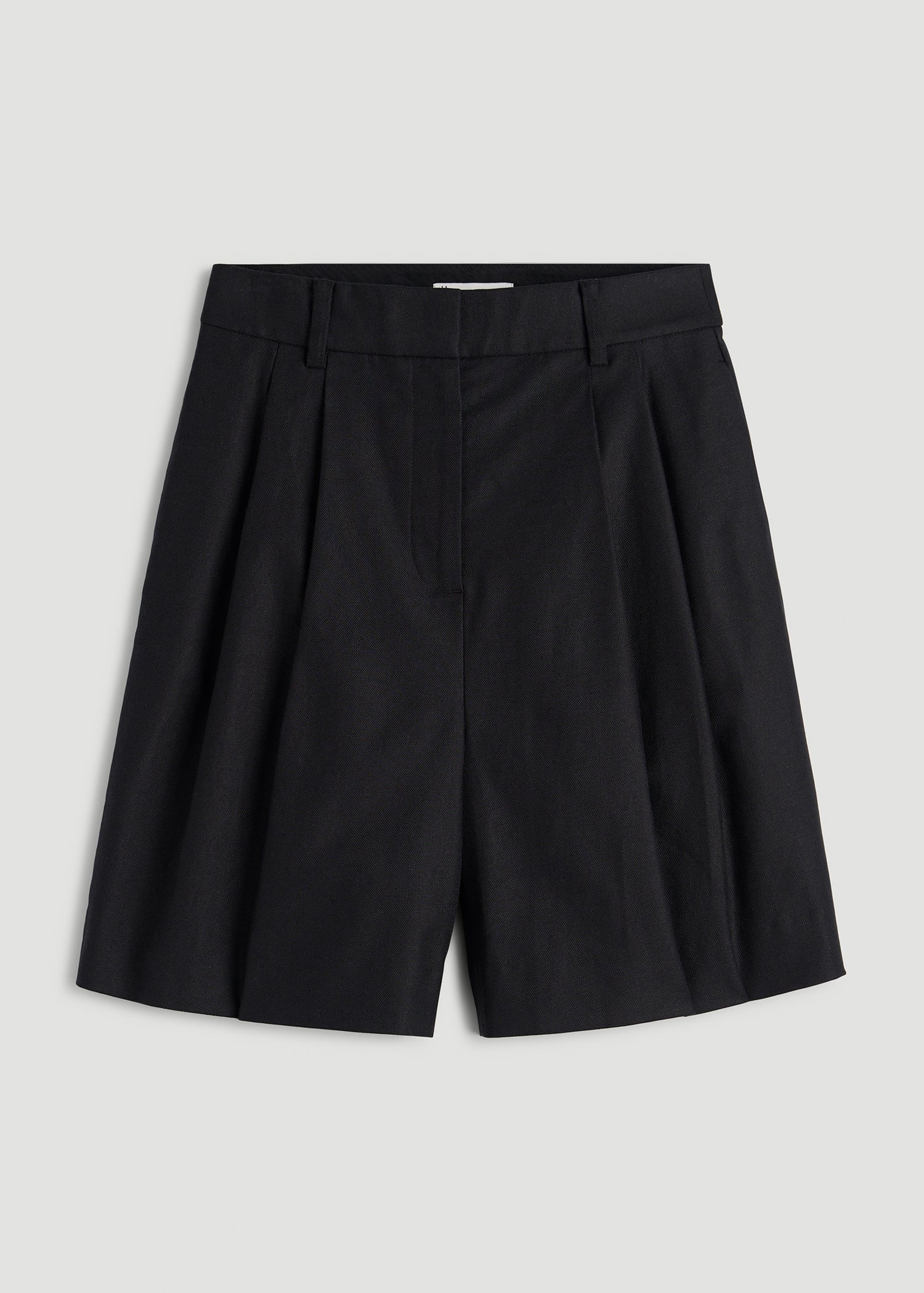 Stretch Cotton Linen Blend Pleated Shorts for Tall Women in Black