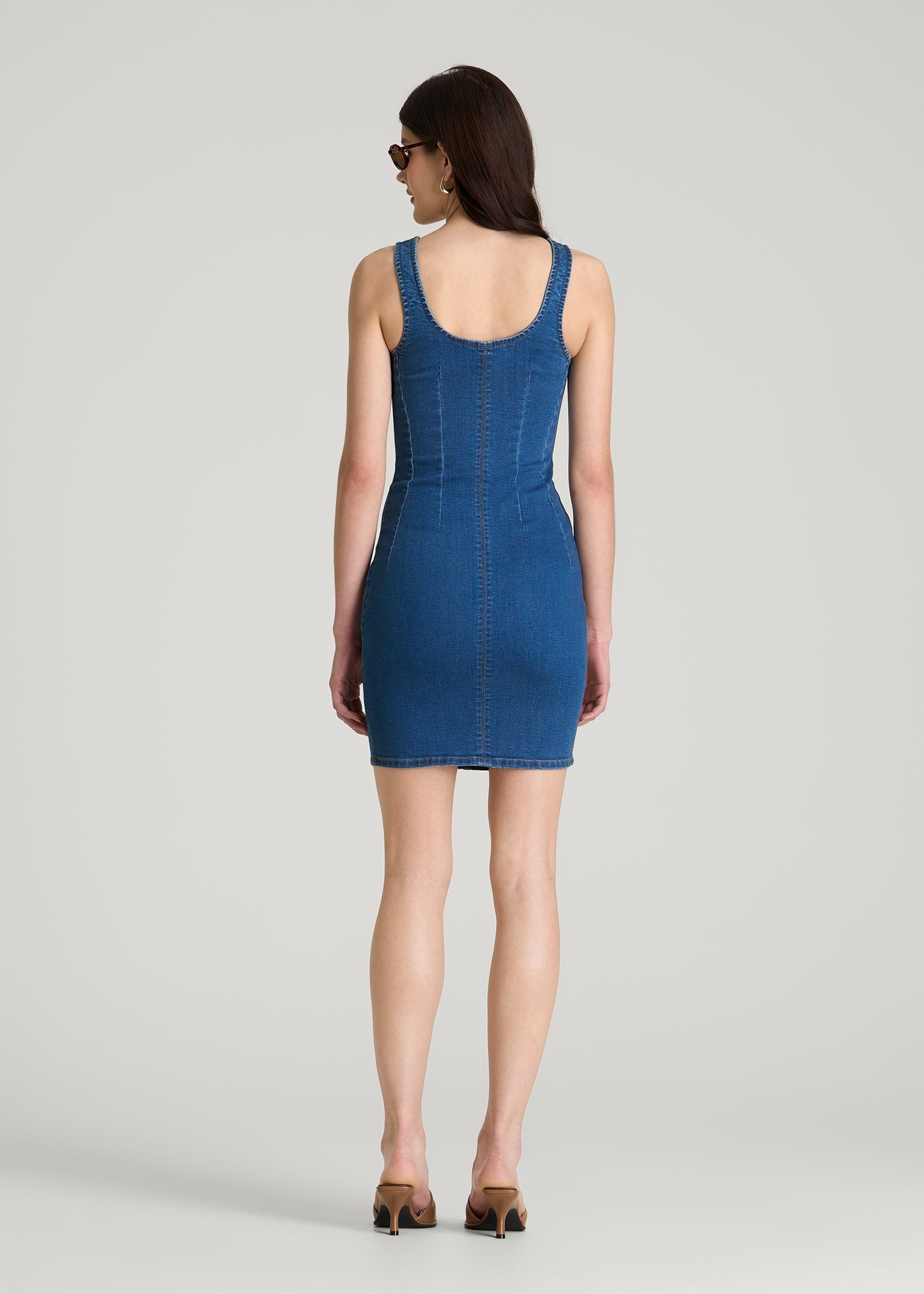 Short Denim Tank Dress for Tall Women in New Colorado Blue