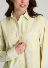 Oversized Poplin Button Shirt for Tall Women in Lemon Drop Stripe
