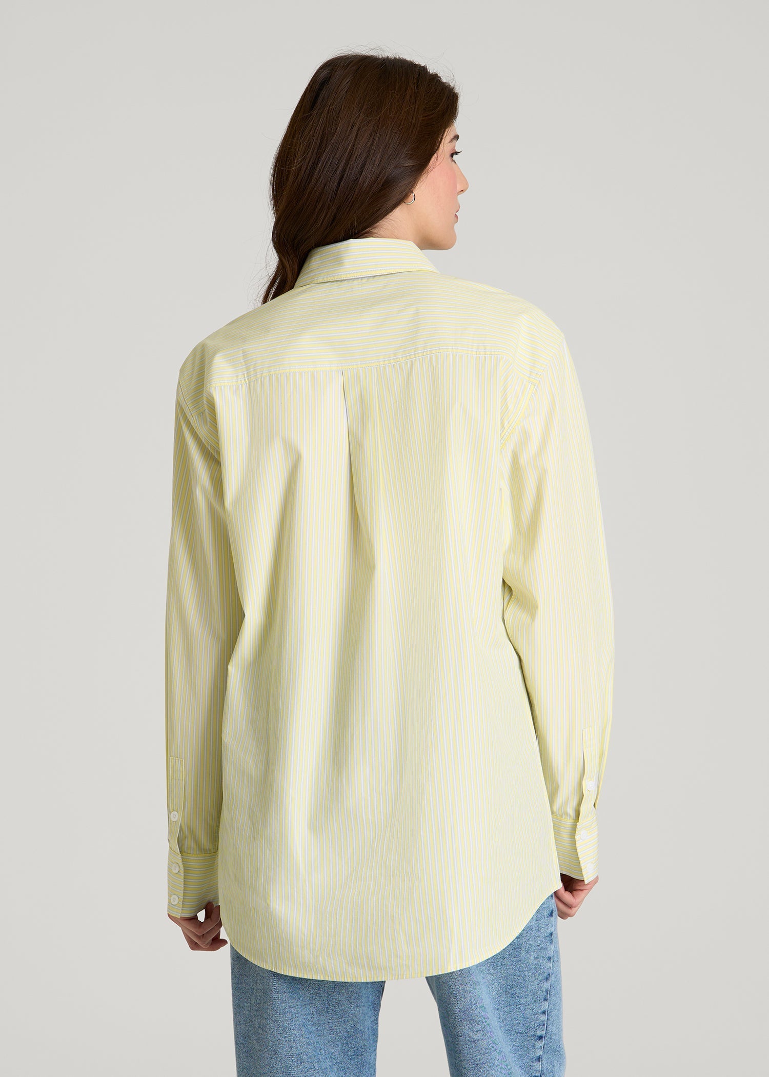 Oversized Poplin Button Shirt for Tall Women in Lemon Drop Stripe