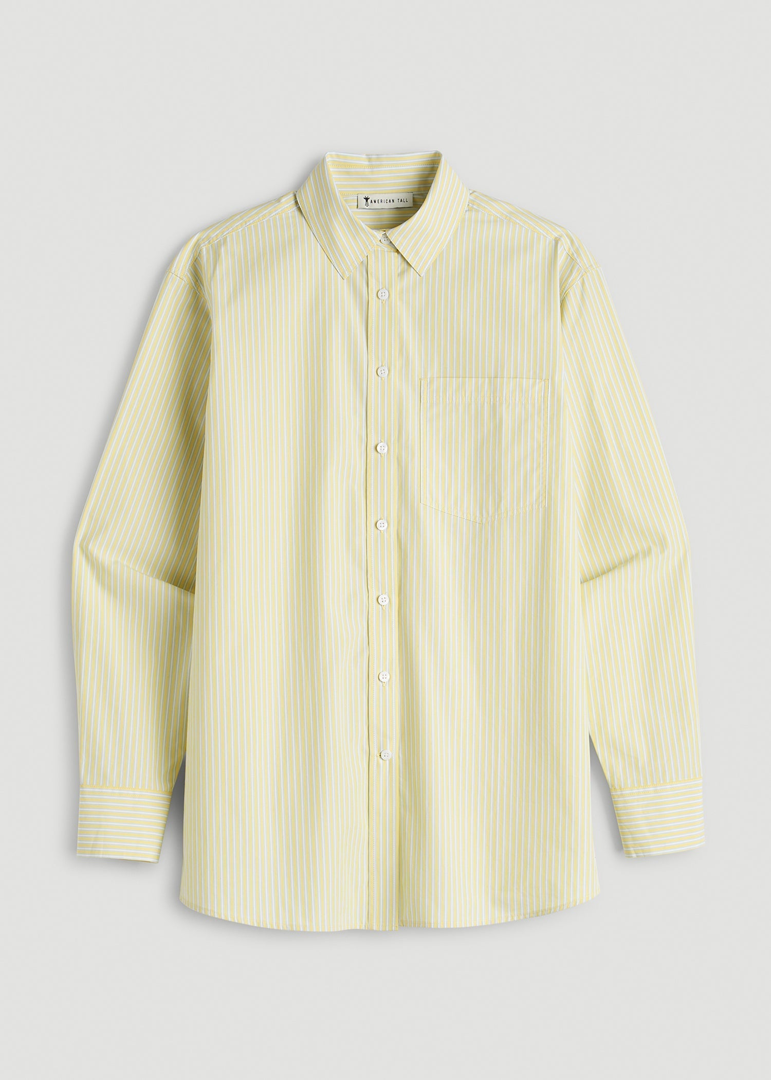 Oversized Poplin Button Shirt for Tall Women in Lemon Drop Stripe
