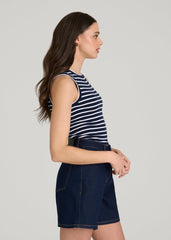 Sleeveless Knit Top for Tall Women in Bold Navy Stripe