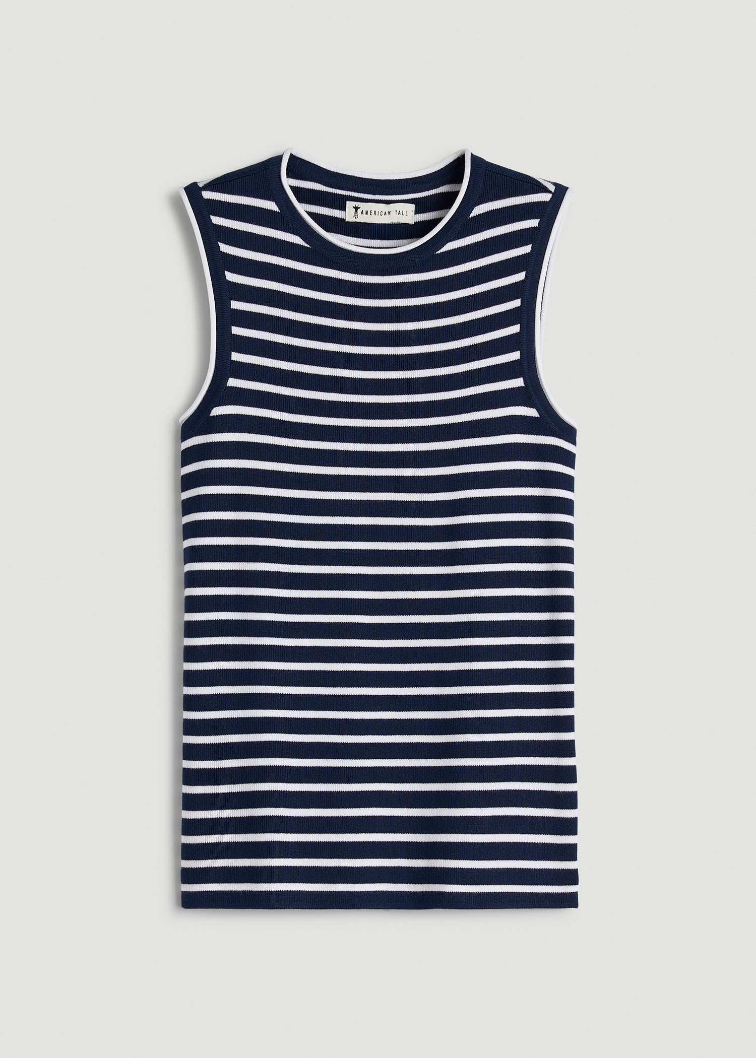 Sleeveless Knit Top for Tall Women in Bold Navy Stripe