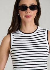 Sleeveless Knit Top for Tall Women in Bold Black Stripe