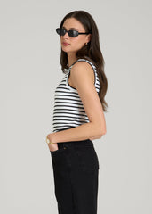 Sleeveless Knit Top for Tall Women in Bold Black Stripe