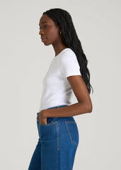 Short Sleeve Ribbed Crewneck T-Shirt for Tall Women in Optic White