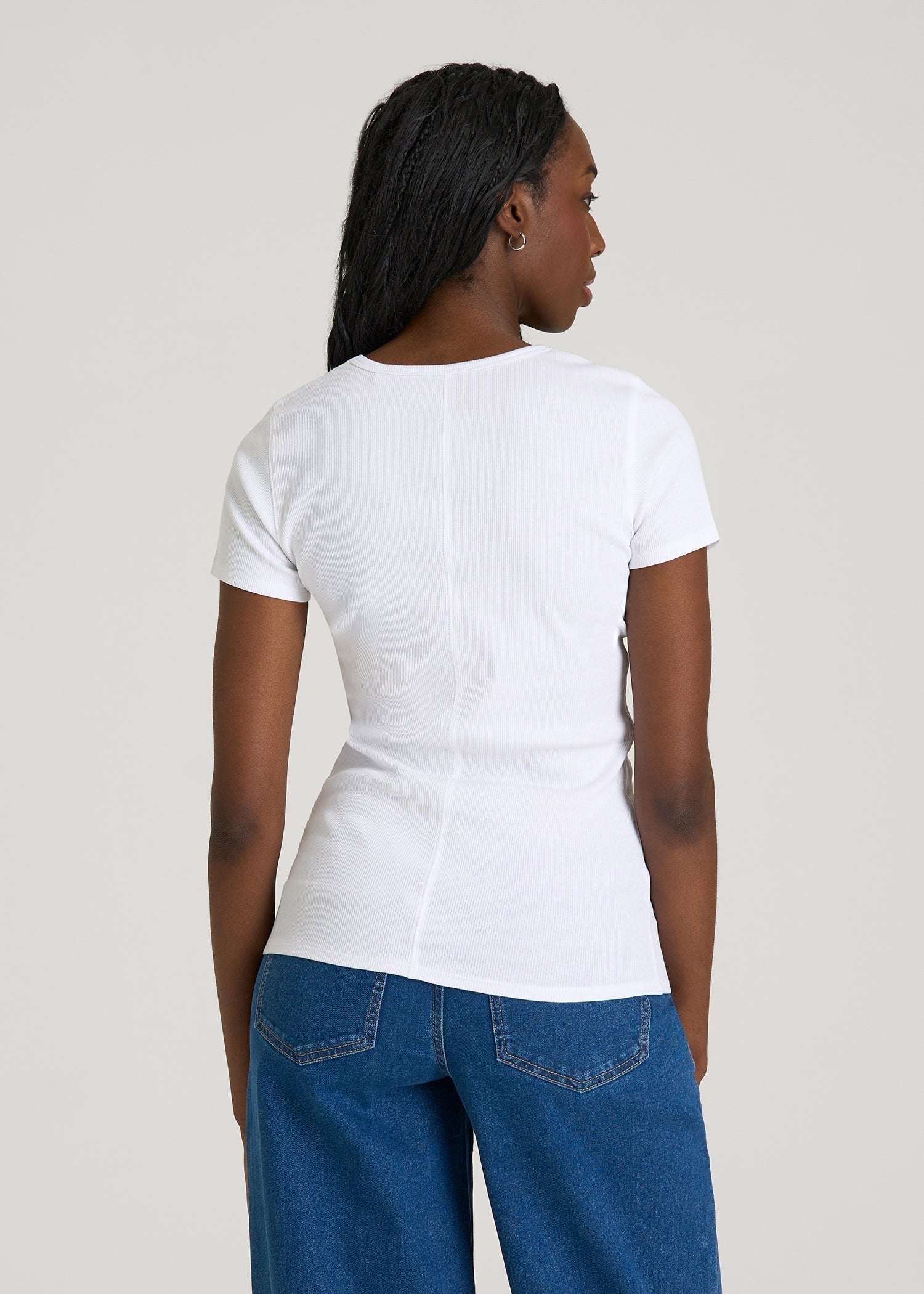 Short Sleeve Ribbed Crewneck T-Shirt for Tall Women in Optic White