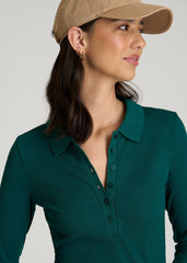 Ribbed Knit Long Sleeve Polo for Tall Women in Deep Teal