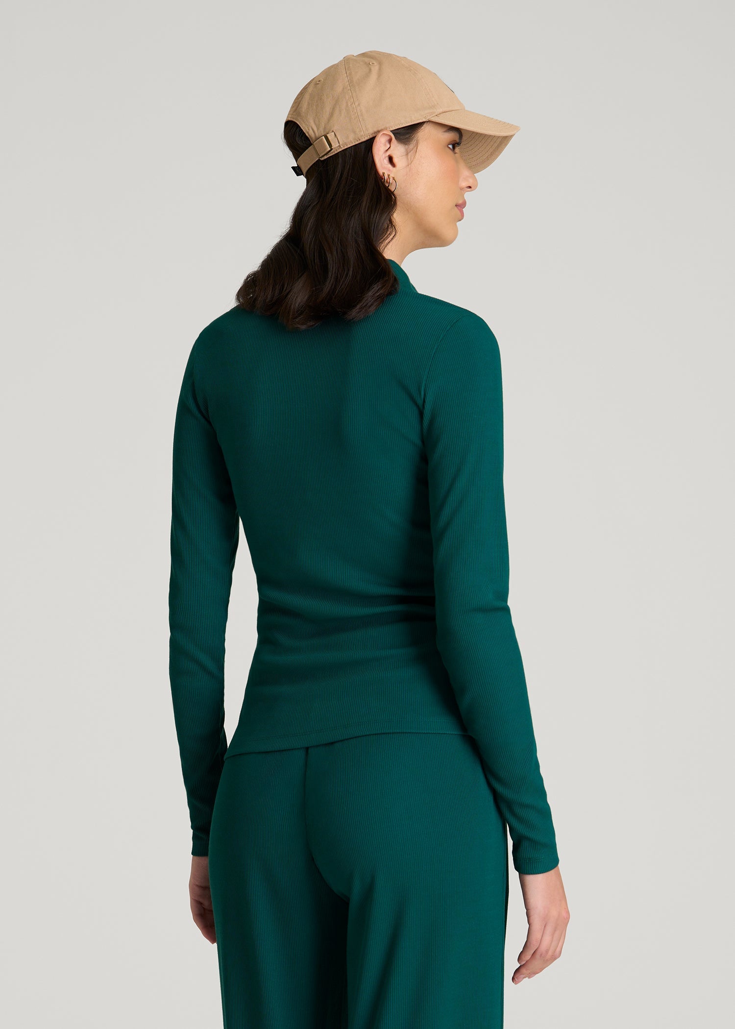 Ribbed Knit Long Sleeve Polo for Tall Women in Deep Teal