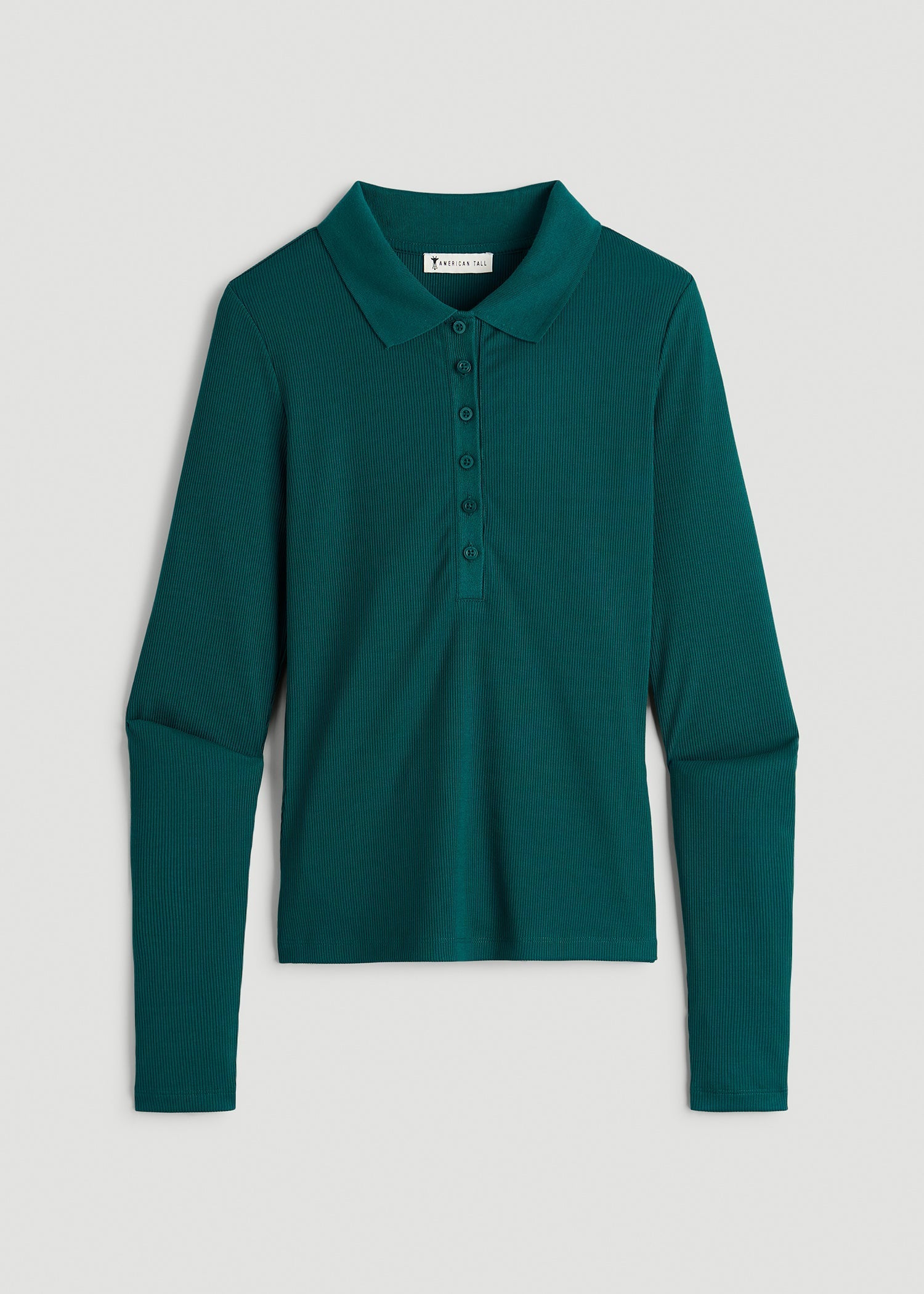 Ribbed Knit Long Sleeve Polo for Tall Women in Deep Teal