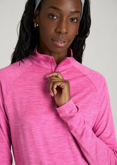 Long Sleeve Quarter-Zip Pullover for Tall Women in Magenta Mix